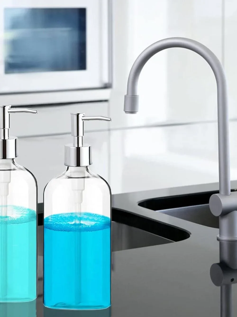 Clear Soap Dispenser with Rust Proof Pump, Waterproof Labels (2 Pack,16 Oz), Pla